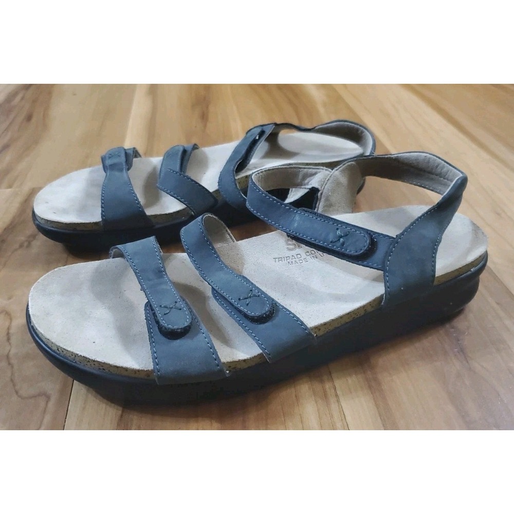 SAS Blue Leather Suede Comfort Sandals Strappy Made in USA Womens Sz 8.5 READ